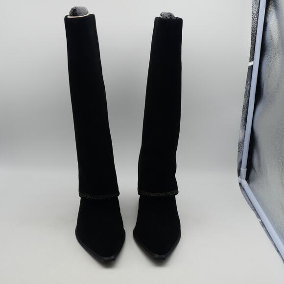 NEW Nine West Women's 8.5 Rimepy Foldover Boot Black Suede Block Heel - Picture 6 of 13